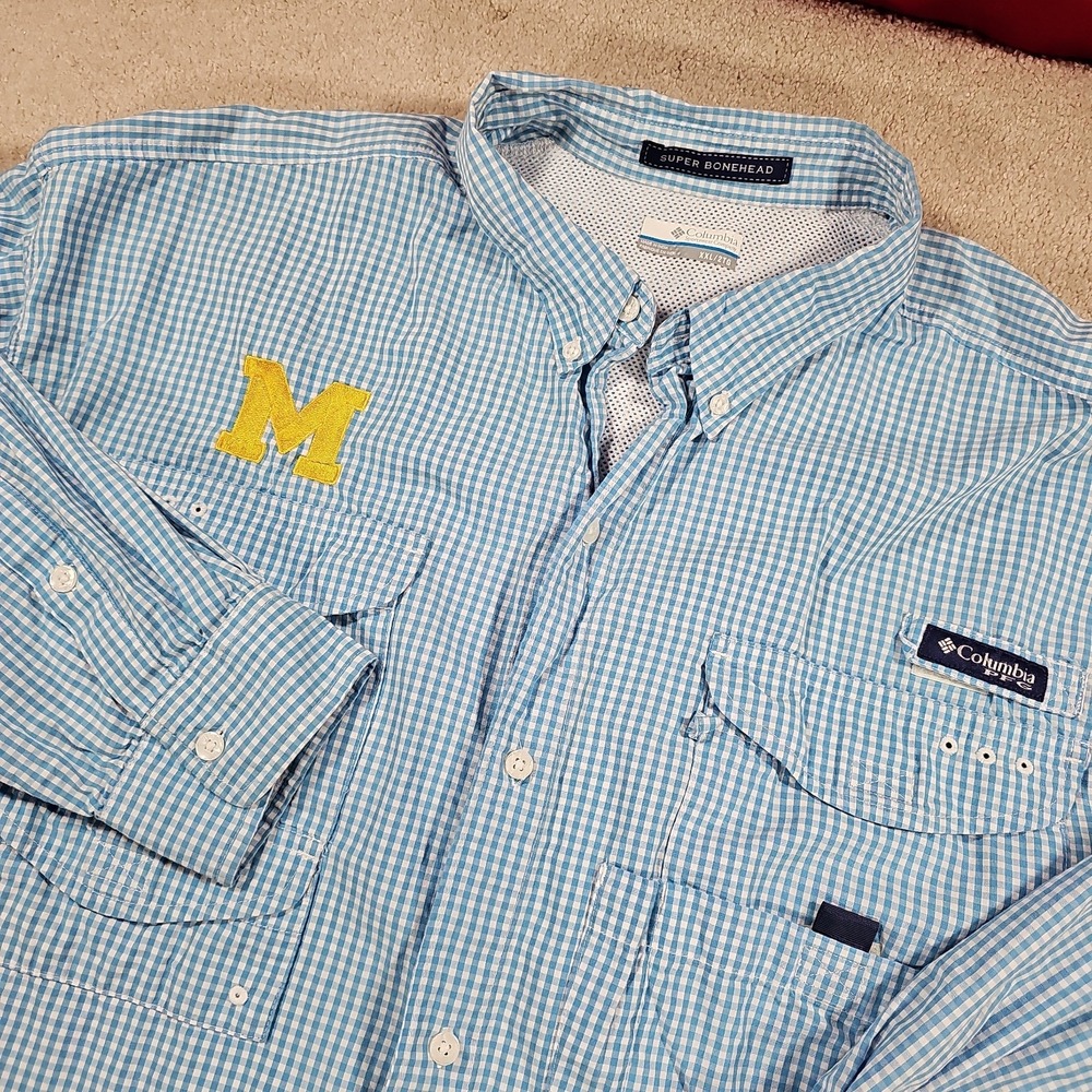 Columbia Michigan Wolverines Shirt Mens 2XL NCAA‎ PFG Super Bonehead U Of M XXL
